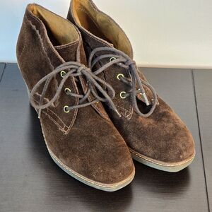 Naturalizer Brown Suede Kaitlyn Boots Booties Lace Up Chukka Crepe Wedge 8.5 M‎